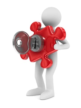 Man with puzzle on white background. Isolated 3D image