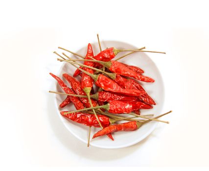 Bowl of red peppers on white background