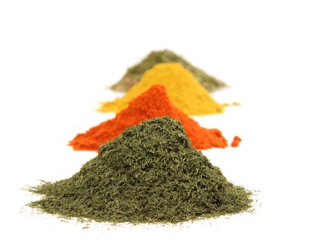 Various kinds of spices on white background