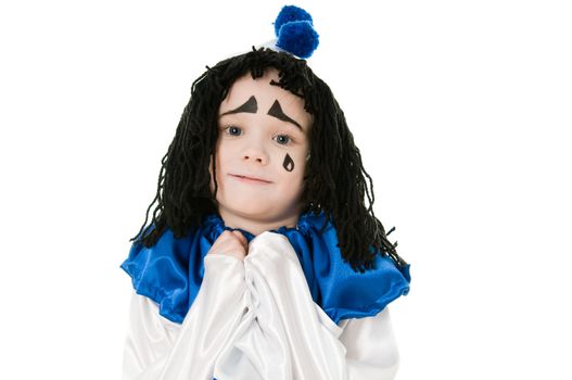 child in costume Piero isolated on white background