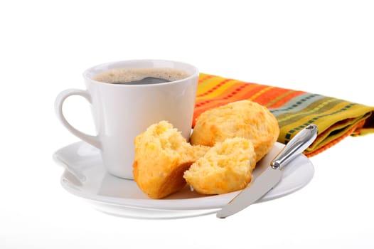 Delicious homemade cheese scone served with coffee.