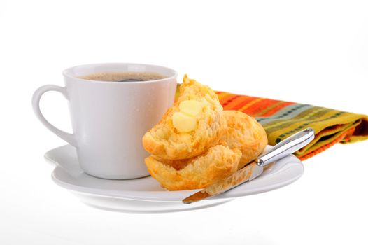 Fresh baked cheese scones served with coffee.