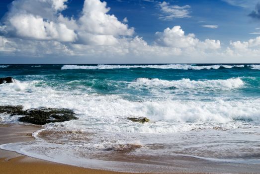 It is a beautiful beach with big waves in kenting of Taiwan.