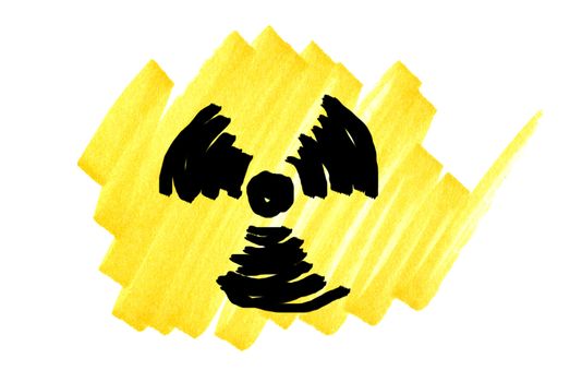 Radioactivity symbol in black and yellow ink marker scribble.