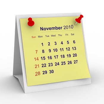 2010 year calendar. November. Isolated 3D image
