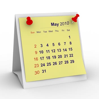 2010 year calendar. May. Isolated 3D image