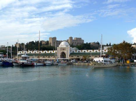 view of the boat marina in rhodes greece