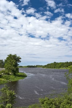 Russian Volkhov river in sunny summer day