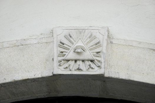 Eye of Providence or the all-seeing eye of God door decoration