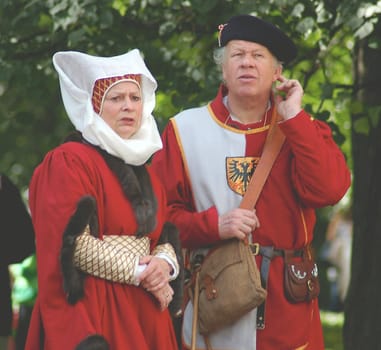 Hansa the union of New time;
The woman in national clothes;
The man in national clothes
