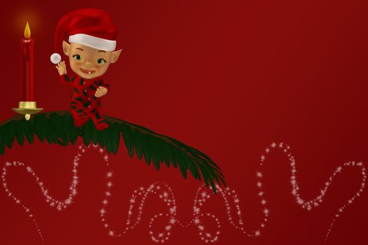 christmasbaby sitting on a pine branch and waves