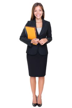 Real estate agent businesswoman on white background. Asian business woman standing in full body.