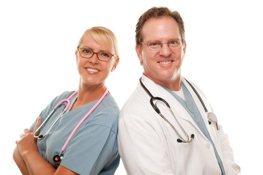 Friendly Male and Female Doctors Isolated on a White Background.