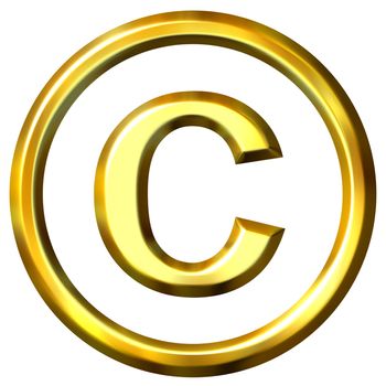 3d golden copyright symbol isolated in white