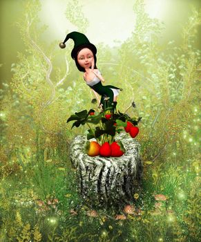 a little fairy sold strawberries in the woods