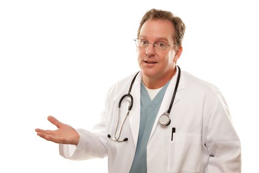 Male Doctor with Concerned Look Isolated on a White Background.