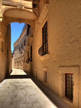 Medieval street in the beautiful city of Mdina in Malta