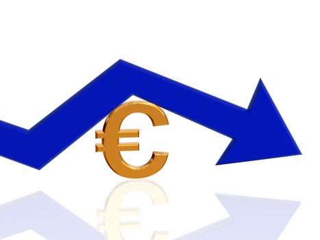 3d golden euro sign with blue arrow