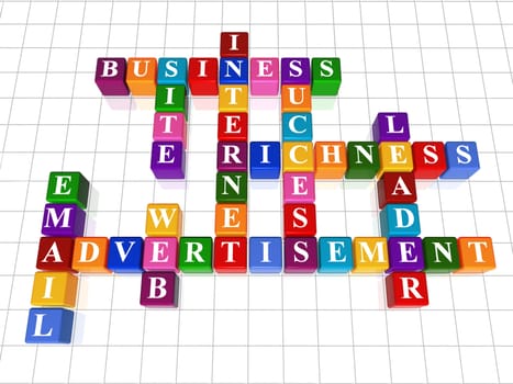 3d colour boxes crossword - advertisement; internet; site; web; business; success, leader; e-mail; richness