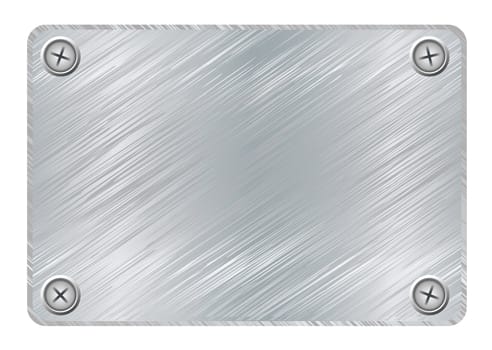 Silver metal plaque with brushed metal surface and screws