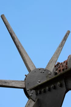 This image shows a historical wooden winch