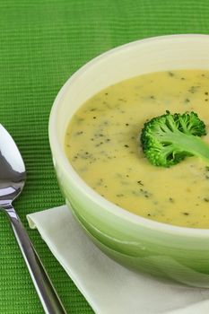 Bowl of cream of broccoli soup. 
