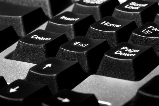 Fragment of computer keyboard. Close-up photo with shallow depth of field for natural view