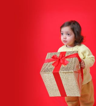 Cute little girl with a christmas gift