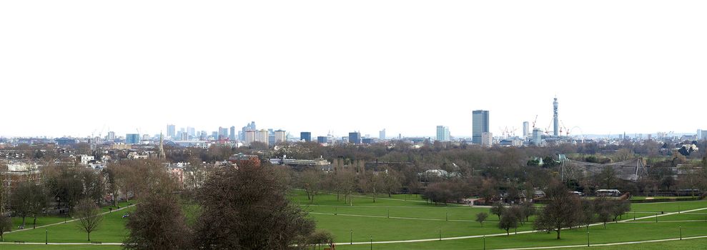 London skyline skyline seen from Primrose Hill, with copy space