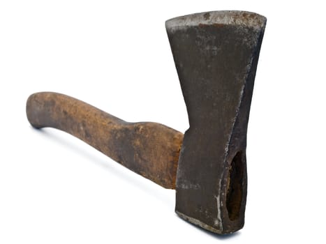 old rusty axe on a white background 