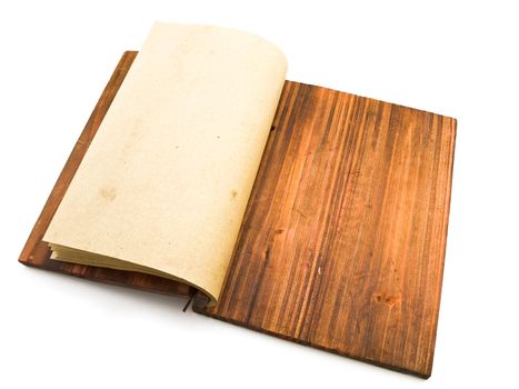 open ancient empty notebook against the white background