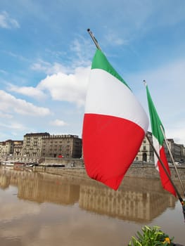 Celebrative flags for the 150th anniversary year of Italian unification, Turin Piedmont Italy