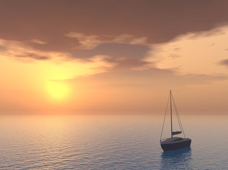 a yacht in the sunset - 3d illustration