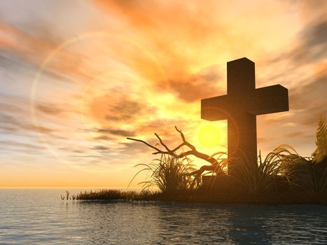 holy cross in the sunset - 3d illustration