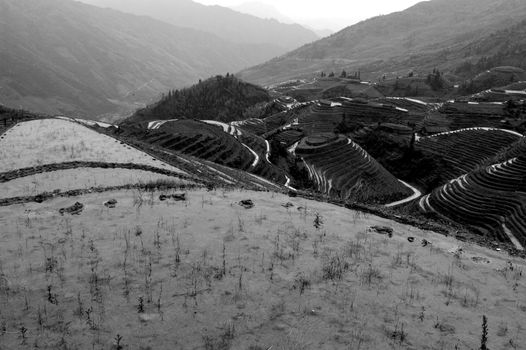 Black and White Longji Rice Terraces in Guangxi China