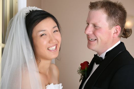 Beautiful couple on their wedding day in traditional attire