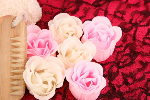 Pink and white flowers made out of Soap