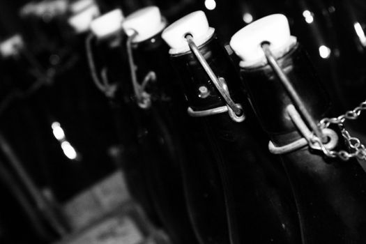 beer bottles in black and white