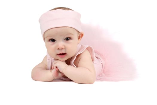Baby girl wearing a ballet outfit and legwarmers