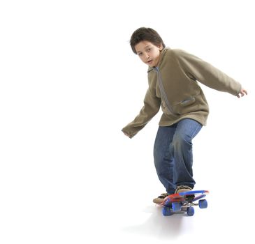 Cool boy skateboarding. Full boy, white background. More pictures of this model at my gallery