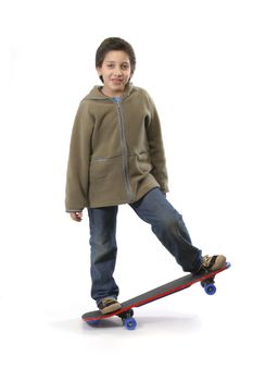 Cool boy skateboarding. Full boy, white background. More pictures of this model at my gallery