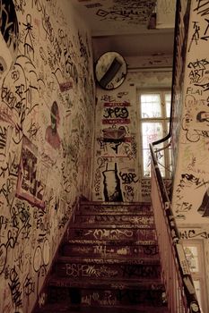 old staircase with weathered walls