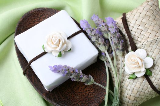 Soap Dish with gift soap and decorated sachet