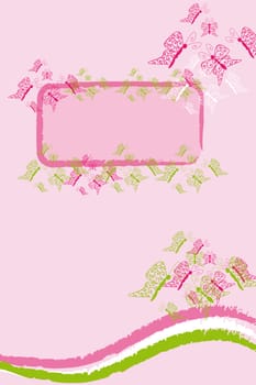 pink background with colored butterflies banner with lot of copy space 

