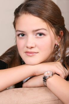 Beautiful brunette female teenager with long hair