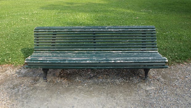 Detail of wooden bench in a park