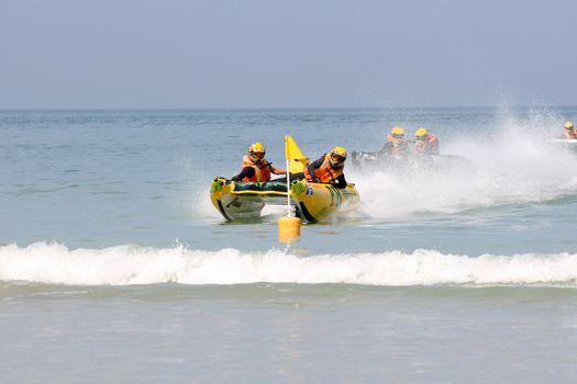 STRAND, RSA - OCTOBER 24: Western Cape regional heat for the inflatable boat race series on October 24, 2009 at Strand in the Western Cape Province, South Africa. 
