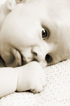 Close up of a month old baby boy