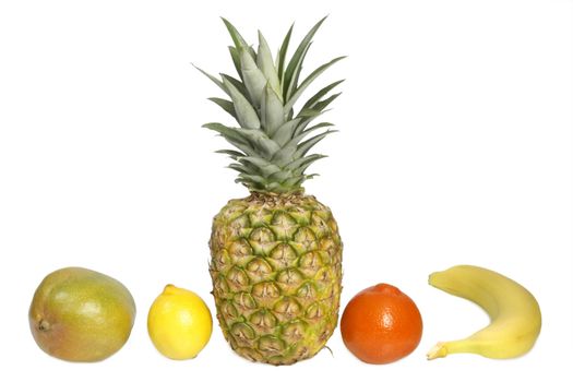 Mango, lemon, orange, banana and pineapple - isolated on white background