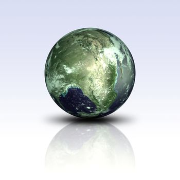 Isolated Earth globe on bluish background with reflection.